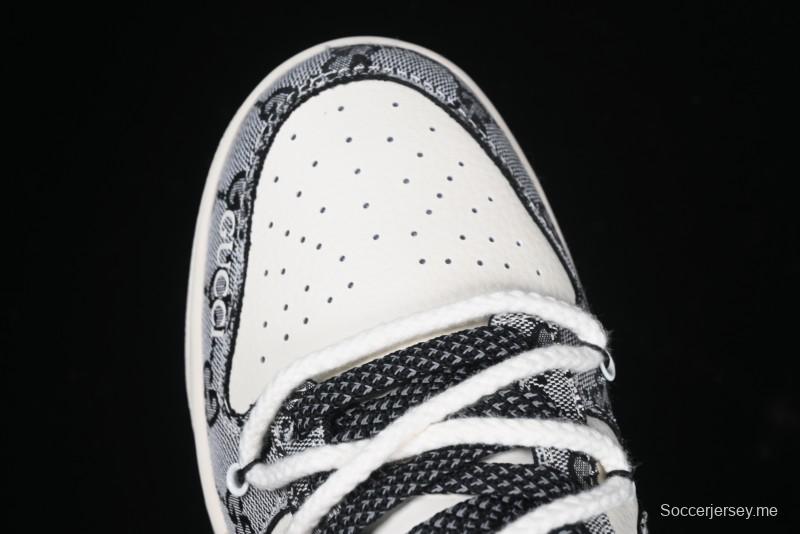 Nike SB Dunk Low Gucci Collaboration Grey Jacquard Swoosh Anniversary High-End Custom Low-Top Casual Skate Shoes - YX5066-215