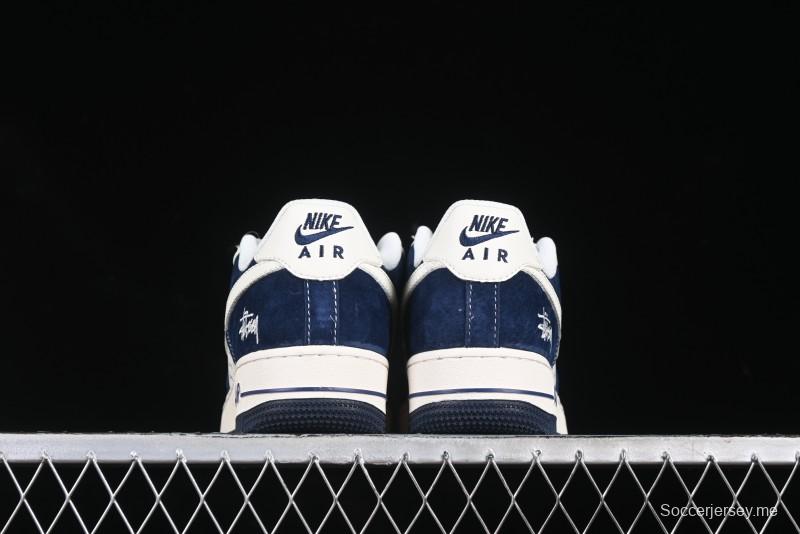 Nike Air Force 1 '07 Low Stussy Collaboration Dark Blue Suede White Swoosh Low-Top Casual Sneakers - XZ6188-673