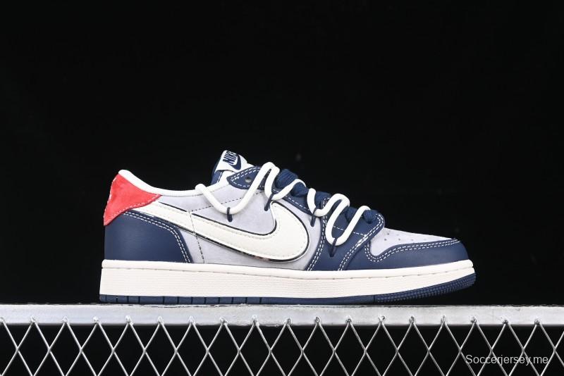Nike Travis Scott x Fragment Design x Air Jordan 1 Low OG SP AJ1 Graffiti Drawstring Low-top Casual Sneakers - XS3186-203
