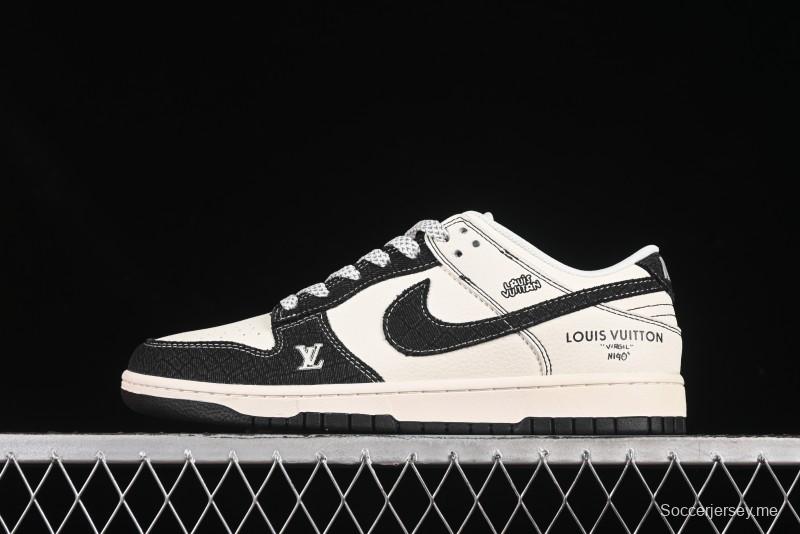 Nike SB Dunk Low LV Series Denim Black Swoosh Anniversary Custom Low-Top Casual Skate Shoes - FC1688-223