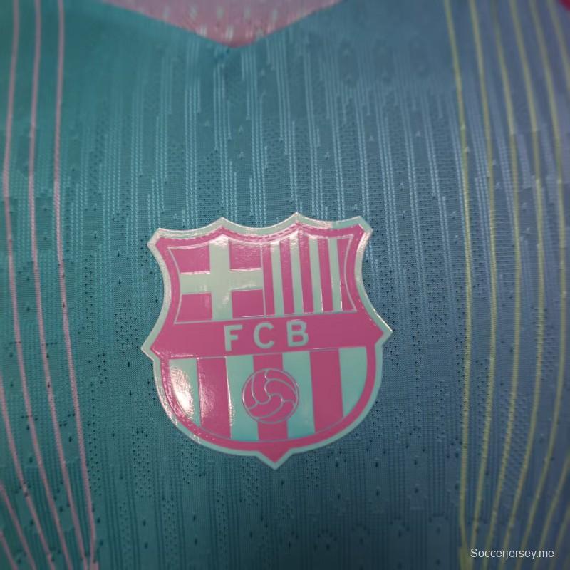 إصدار اللاعب 25/26 قميص نادي برشلونة 25/26 أخضر نعناعي بحواف وردية