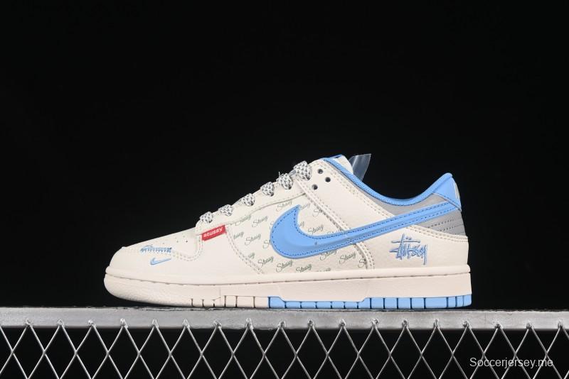 حذاء تزلج نايك SB Dunk Dunk Low Stussy Collaboration 3D Sky Blue Swoosh Anniversary حذاء تزلج منخفض مخصص للرجال - XS6089-539