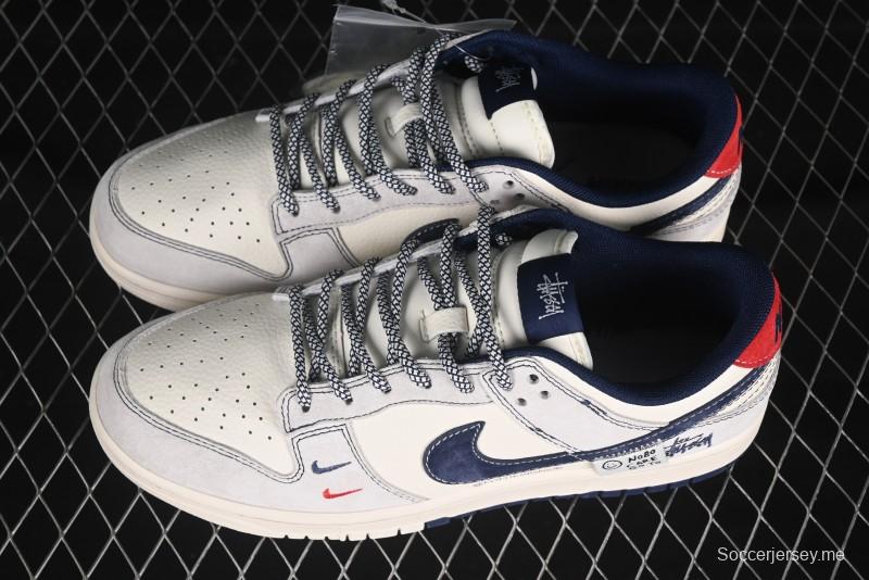 حذاء تزلج نايك SB Dunk Low Stussy Anniversary Edition مرقع باللون الكحلي المرقع مخصص للتزلج الكاجوال المنخفض - YX5066-297