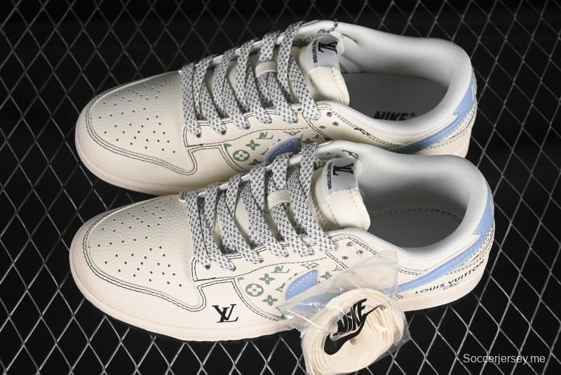 حذاء رياضي مخصص للذكرى السنوية لتعاون نايك SB Dunk Dunk Low LV Collaboration Anniversary مع خياطة سوداء وشاح أزرق - XX3168-143