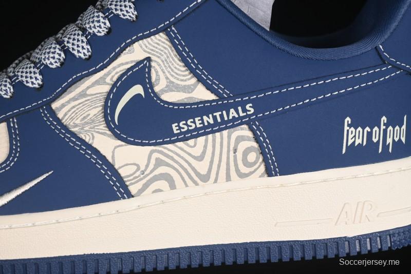 حذاء نايك اير فورس 1'07 منخفض فوغ تعاون نايكي، حذاء رياضي كاجوال أزرق مموج بيج - KK1988-079