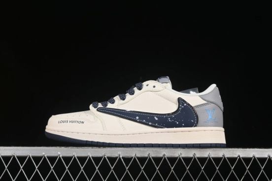 حذاء رياضي نايك ترافيس سكوت x Fragment Design x Air Jordan 1 Low OG SP مع سووش أزرق ملطخ - ZH2598-242