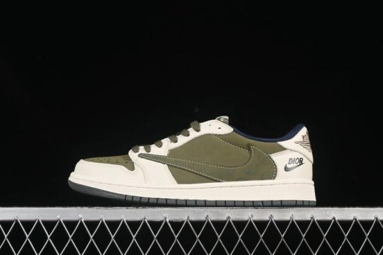 حذاء نايك ترافيس سكوت x Fragment Design x Air Jordan 1 Low OG SP AJ1 AJ1 Dior Collaboration حذاء رياضي كاجوال أبيض بيج منخفض علوي - LD2025-008