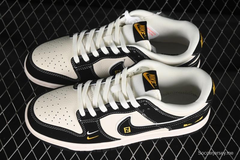 حذاء تزلج نايك SB دانك لو من نايكي، حذاء تزلج منخفض منخفض من نايك SB Dunk Low Fendi Collaboration أسود أبيض أسود سووش الذكرى السنوية - LW1818-115