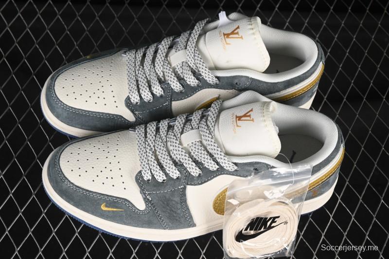 حذاء كرة السلة نايك اير جوردان 1 لاو LV تعاون نايك اير جوردان 1 LV سوش سوانش الذهبي بمقياس الأفعى المخصص لكرة السلة - XX3168-167