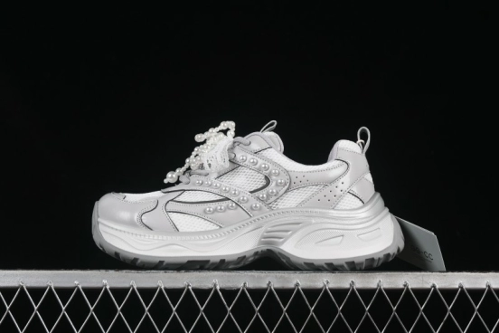 حذاء أبي كاجوال ذو سلسلة لؤلؤية من الدانتيل GG-CC - 250310 فضي