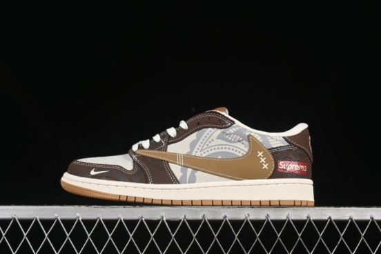 حذاء نايك ترافيس سكوت x Fragment Design x Air Jordan 1 OG Low OG SP AJ1 Supreme Collaboration Brown Graffiti Low-Top Sneakers Casual - XS2024-055