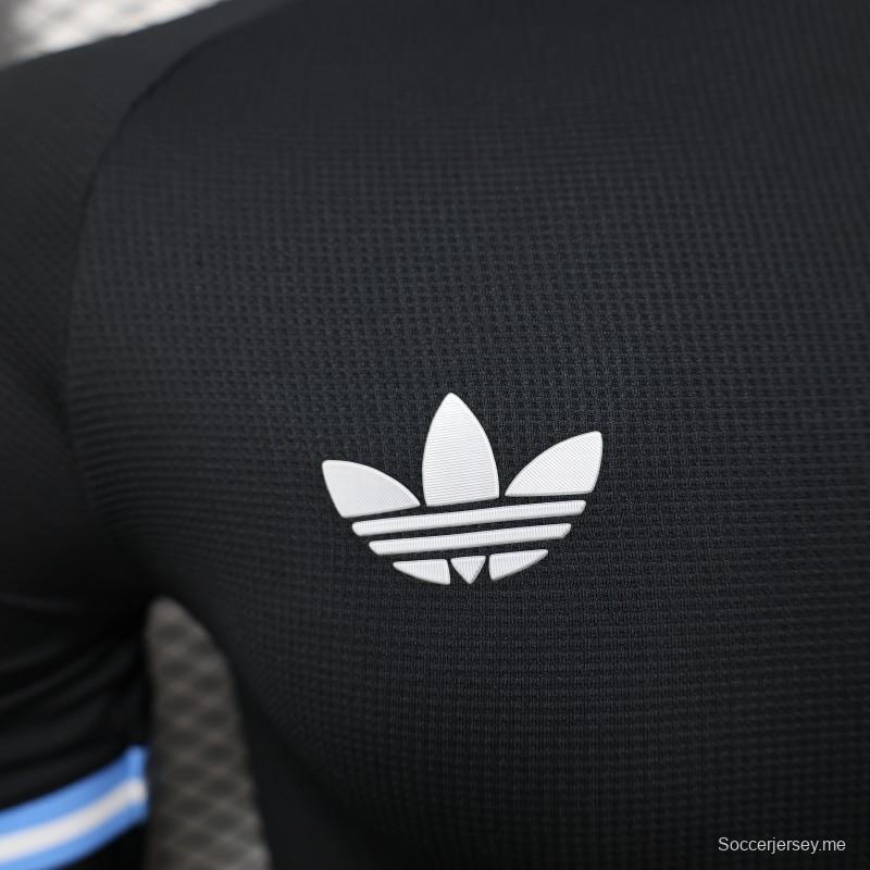 إصدار اللاعب 2025 قميص الأرجنتين 2025 أسود بحواف زرقاء سماوية