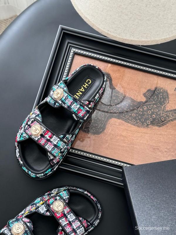 2025 Women Chanel Multi Color Fabric Leather Sandals LY00310