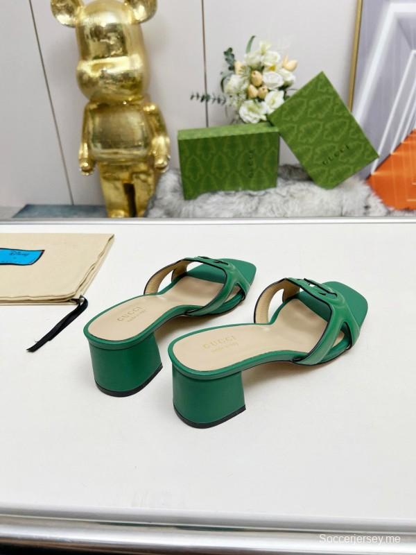 2025 Gucci Green Leather Slippers MJ00190/225