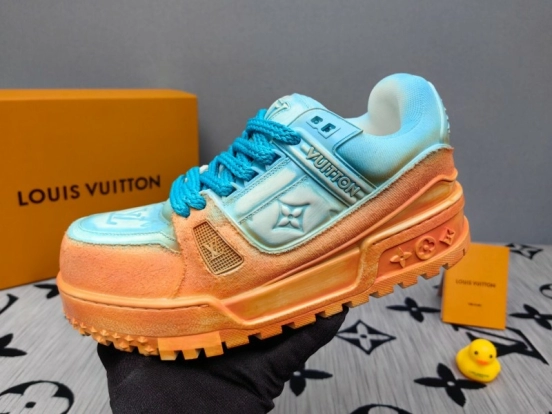 2025 Unisex Louis Vuitton Blue Orange Denim TPU Plimsolls Complex Wash KFY00510