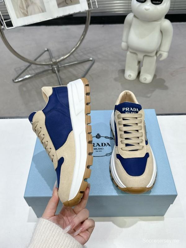2025 Unisex Prada Blue Beige Suede Leather Sneakers KFY00310