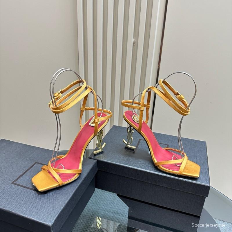 2025 Women Yves Saint Laurent Yellow Pink Leather High Heel Sandals MJ00290