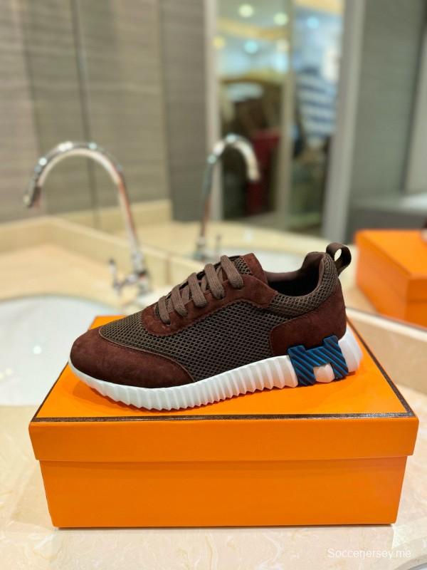 2024 Unisex Hermès brown dark brown mesh suede sneakers