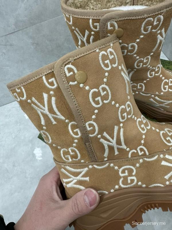 2024 Women Gucci Brown Suede Snow Boots Embroidered GG NY MJ00370