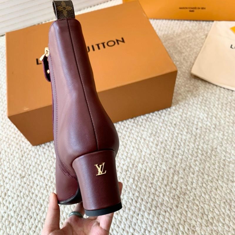 2024 Women Louis Vuitton Burgundy Leather Ankle Boots MJ00410