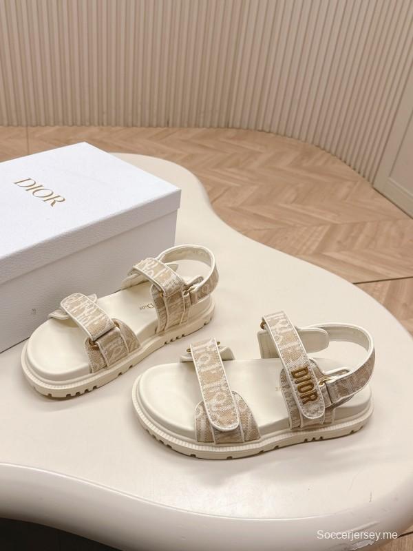 2025 Women Dior Beige Canvas Sandals Magic Tape LY