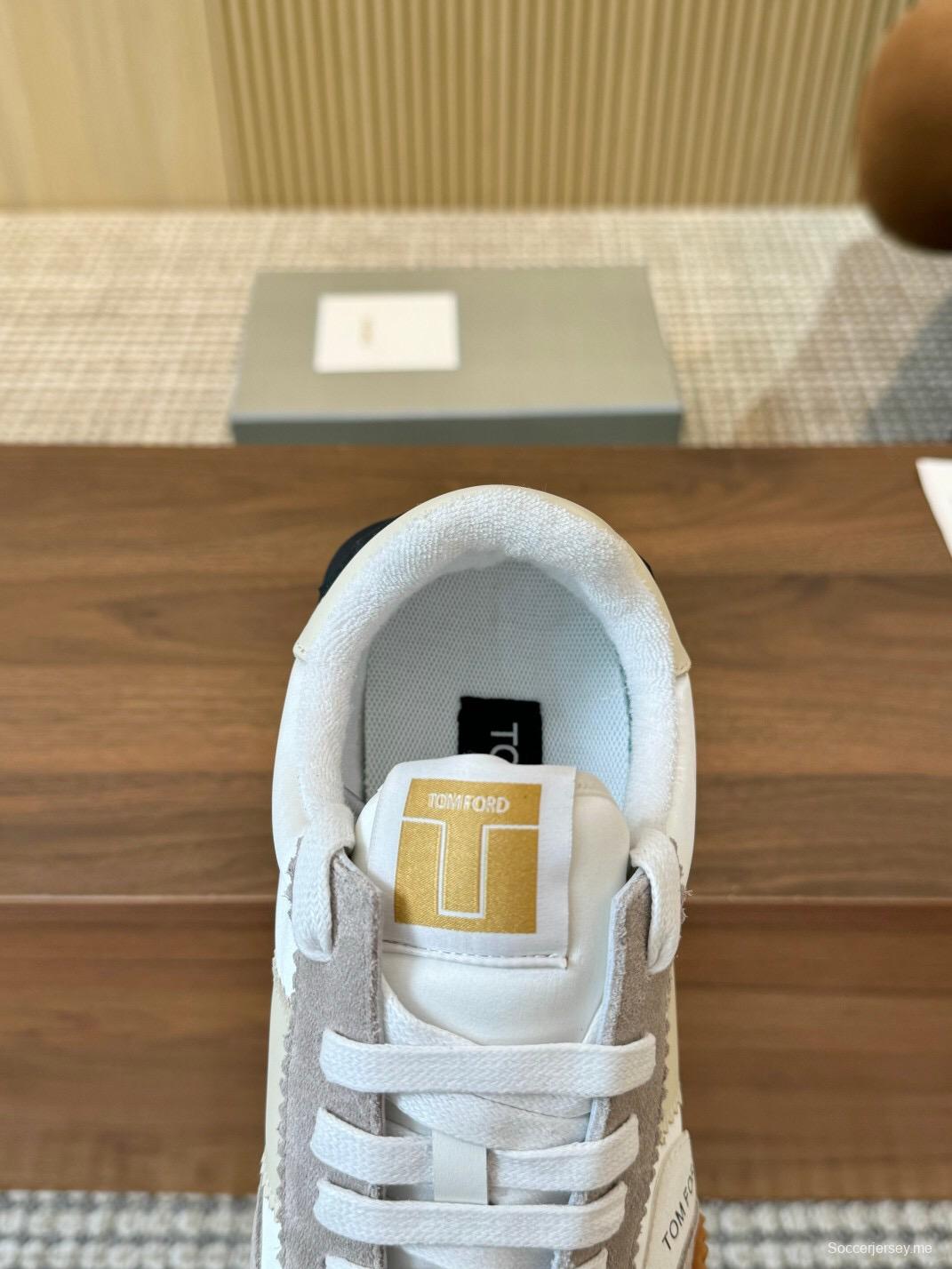 2025 Women TOM FORD White Grey Suede Leather Sneakers LY00360