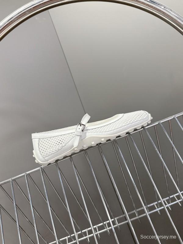 2025 Women Hermès White Leather Mesh Mary Jane KFY00250