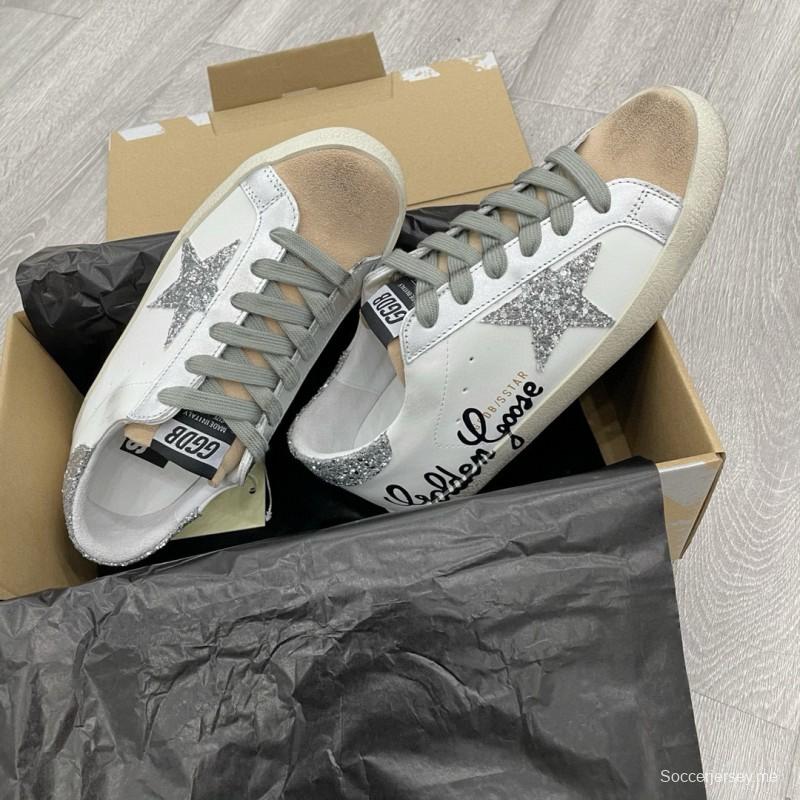 2025 Women GGDB White Silver Leather Suede Sneakers