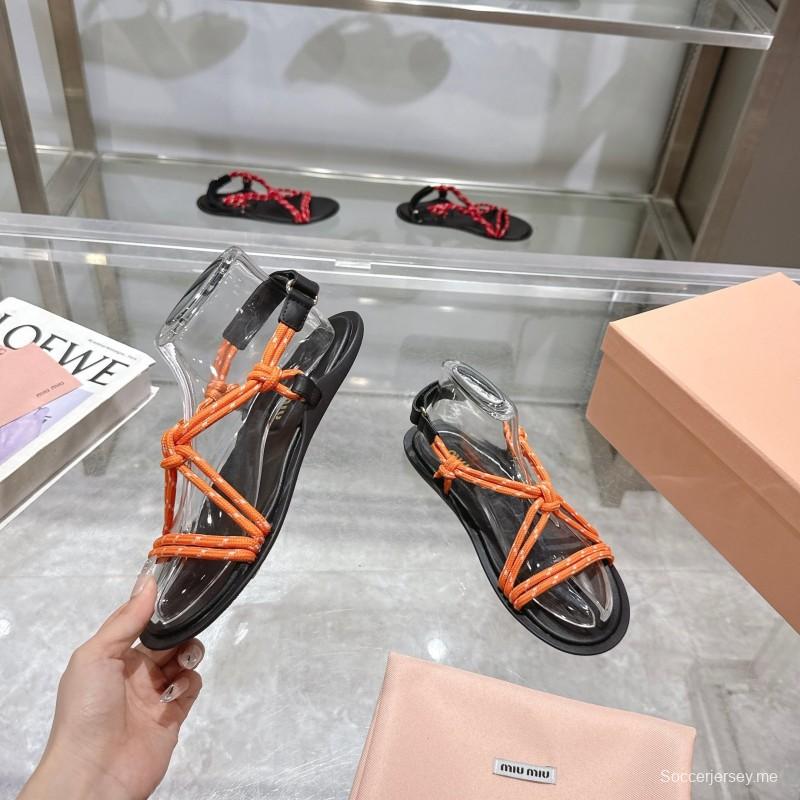 2025 Women Miu Miu Orange Black Rope Leather Sandals