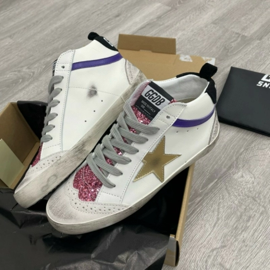2024 Unisex GGDB White Purple Gold Leather High Top Sneakers MJ00300