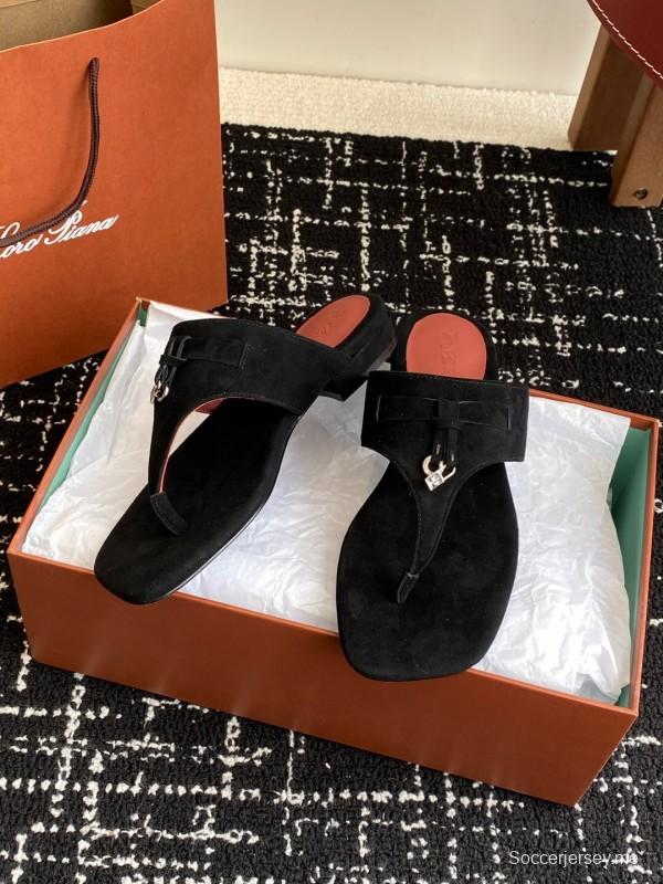 2025 Women LP Black Suede Slippers KFY00280