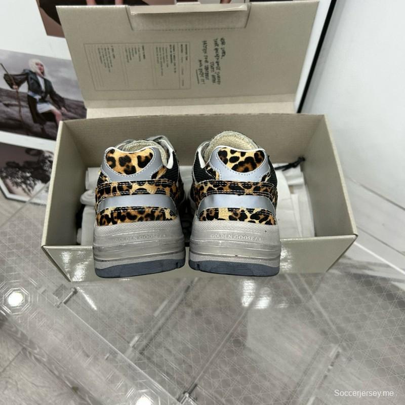 2024 Women GGDB Leopard Black Grey Mesh Leather Sneakers