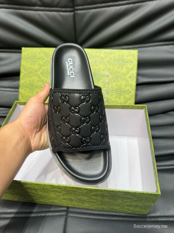 2024 Slippers Gucci Black Leather Slippers MJ00200