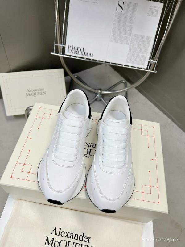 2024 Unisex Alexander McQueen White Black Leather Lambskin Sprint Sneakers MJ00370