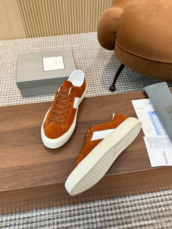 2025 Men TOM FORD Brown White Suede Sneakers LY00360