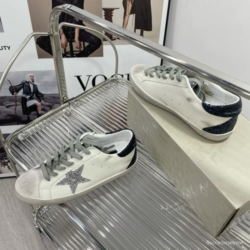 2025 Women GGDB White Grey Glitter Leather Suede Sneakers