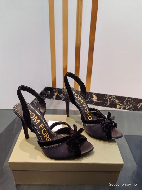 2025 Women TOM FORD Black Velvet High Heel Slingback Bow KFY00300