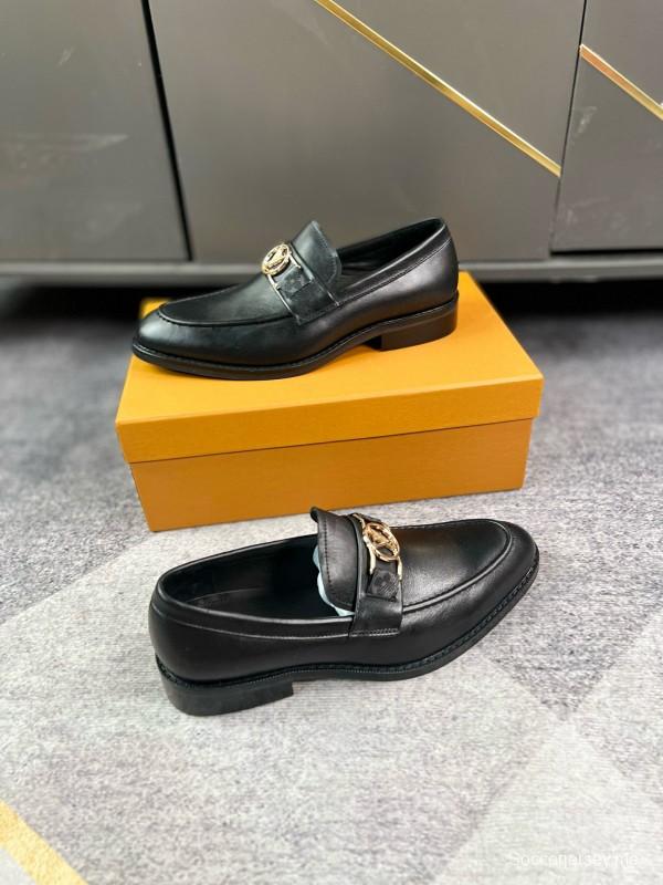 2024 Men Louis Vuitton Black Leather Leather Formal Slip-On LO001