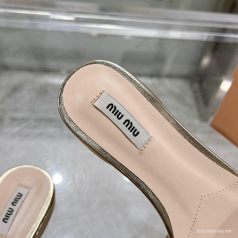2025 Women Miumiu Metallic Leather Slippers