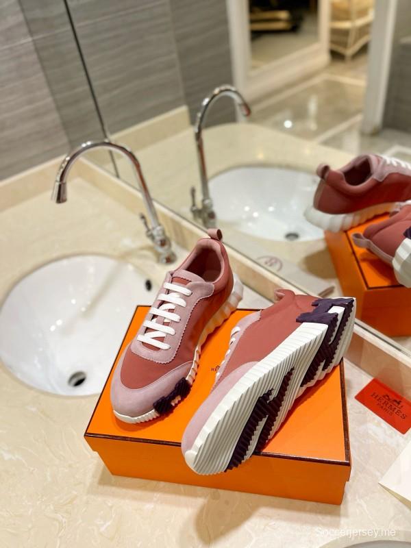 2024 Women Hermès pink beige suede mesh sneakers MJ00320