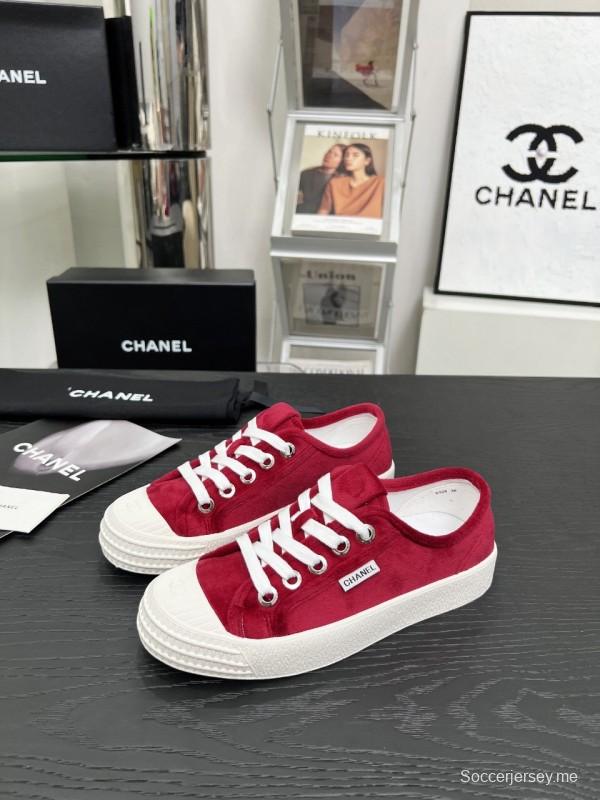 2025 Women Chanel Red Canvas Sneakers LY00230