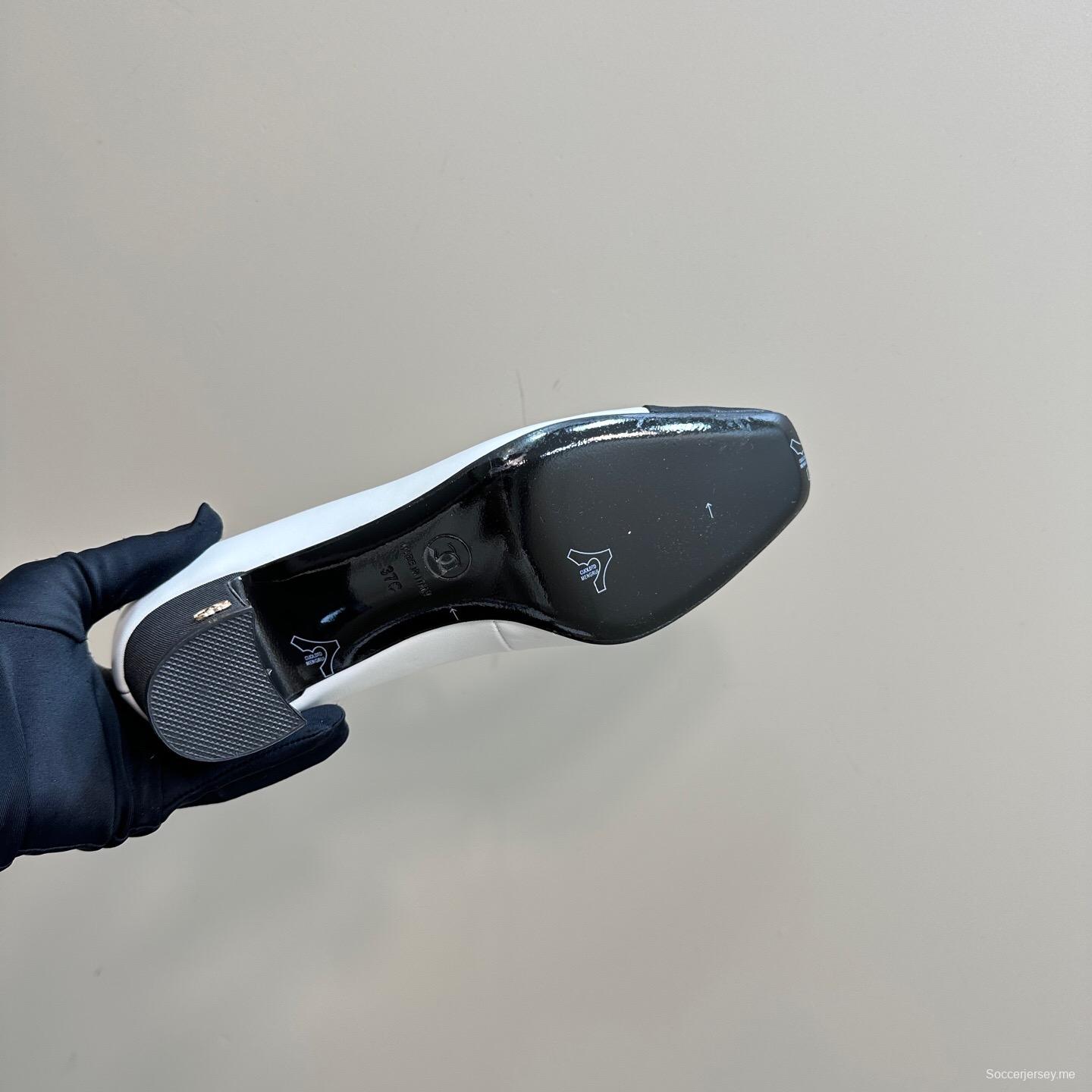 2025 Women Chanel White Black Leather Mary Jane Shoes