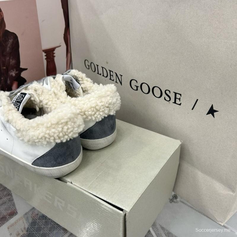 2025 Women GGDB White Gray Shearling Leather Sneakers
