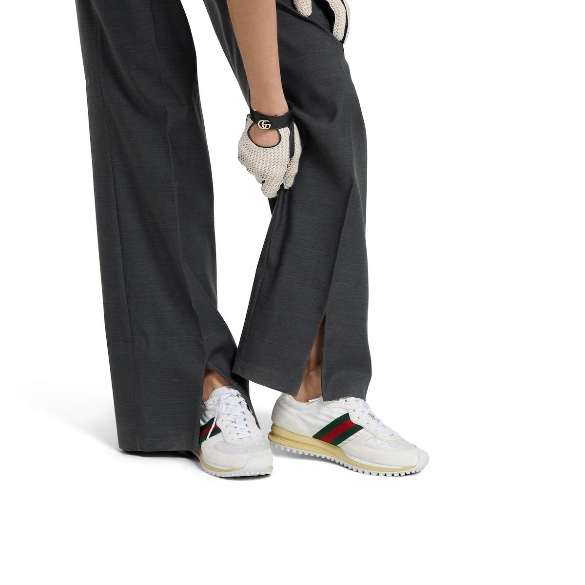 2025 Unisex Gucci White Black Red Fabric Sneakers Detachable Adjustable Ankle Strap LY00340