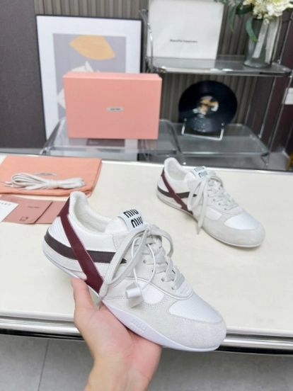 2025 Women Miu Miu White Burgundy Grey Suede Leather Sneakers LY00