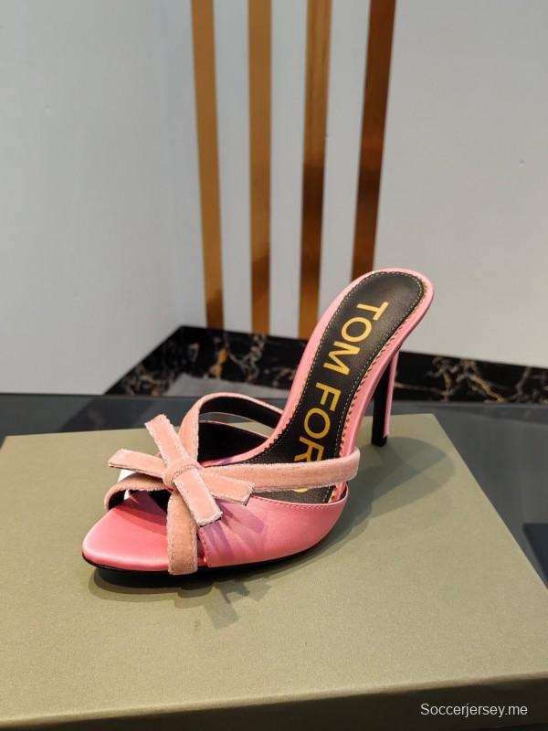 2025 Women TOM FORD Pink Velvet High Heel Backless Sandals KFY00290