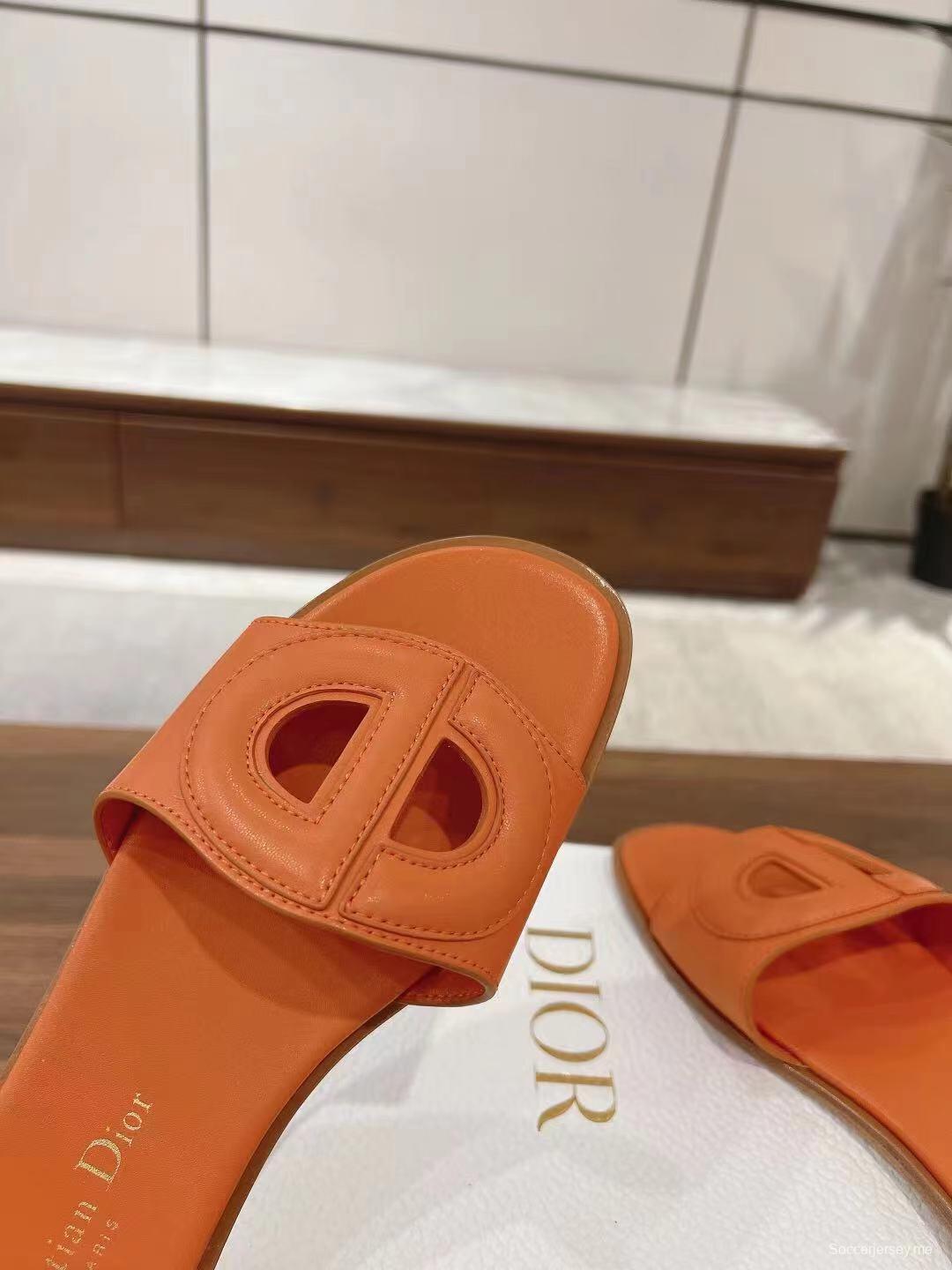 2025 Women Dior Orange Leather Slippers LY00260