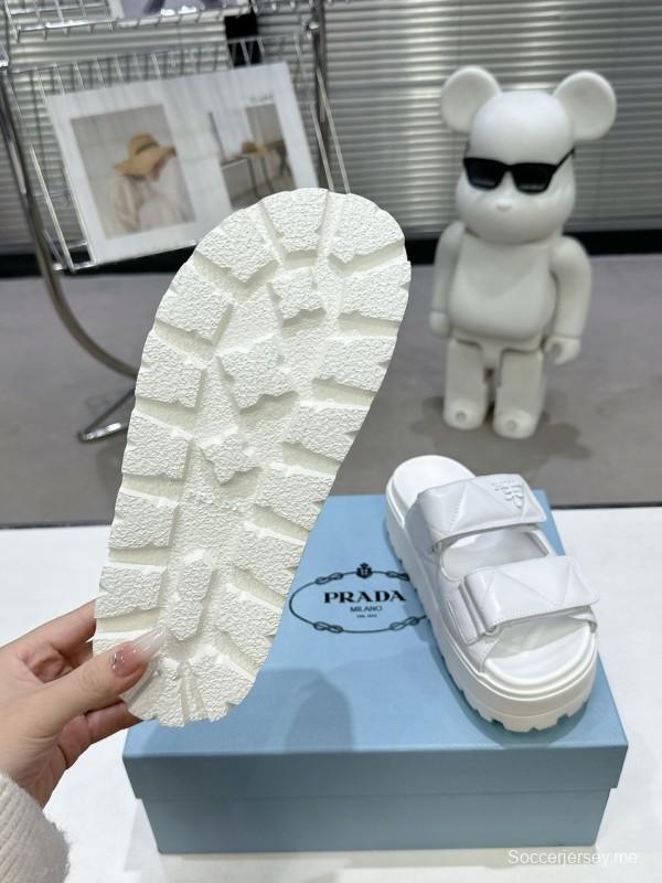 2025 Women Prada White Leather Sandals