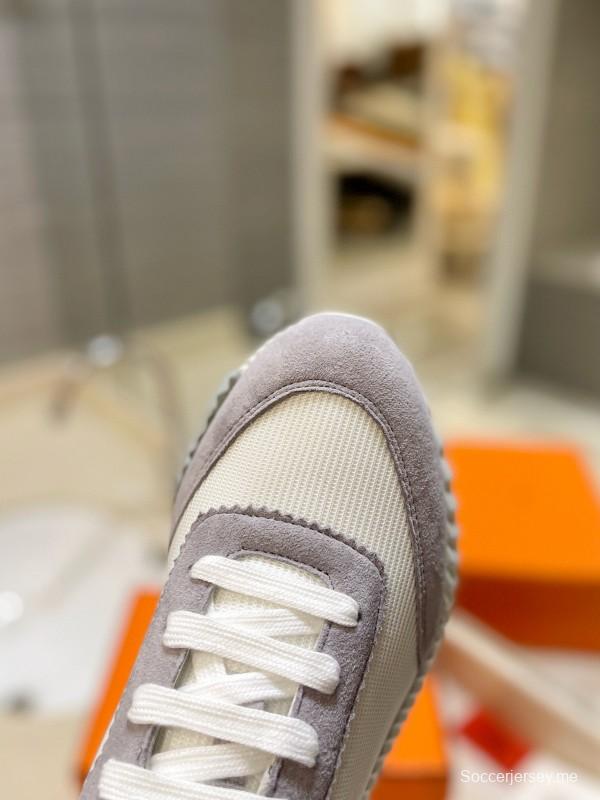 2024 Women Hermès white gray mesh suede sneakers
