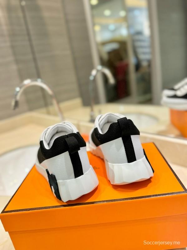 2024 Unisex Hermès Black White Imported Silk Calf Suede Sneakers MJ00320